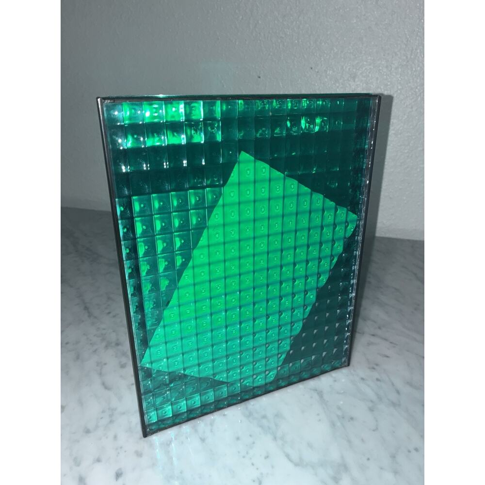 Pottery Barn Duet Block Glass Picture Frame Green Hinged Holds 2 5X7 Photo